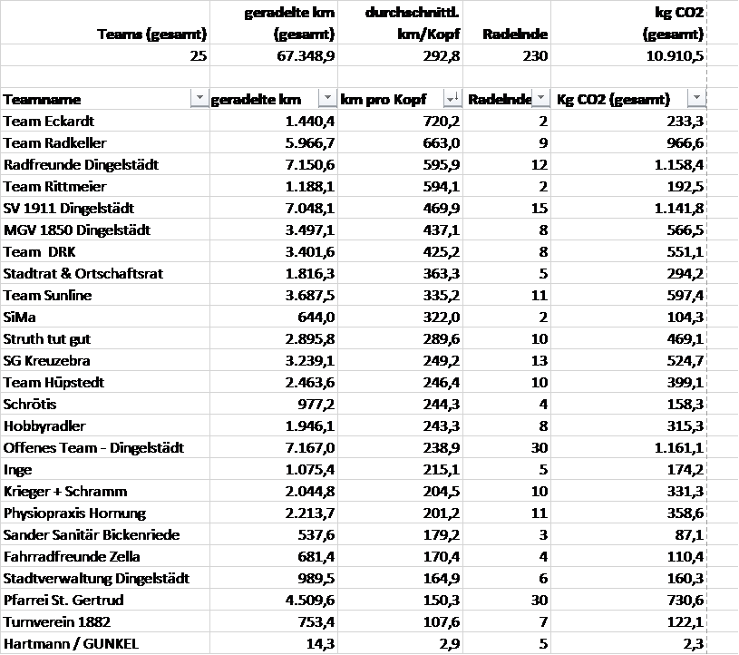 Auswertung Stadtradeln 2