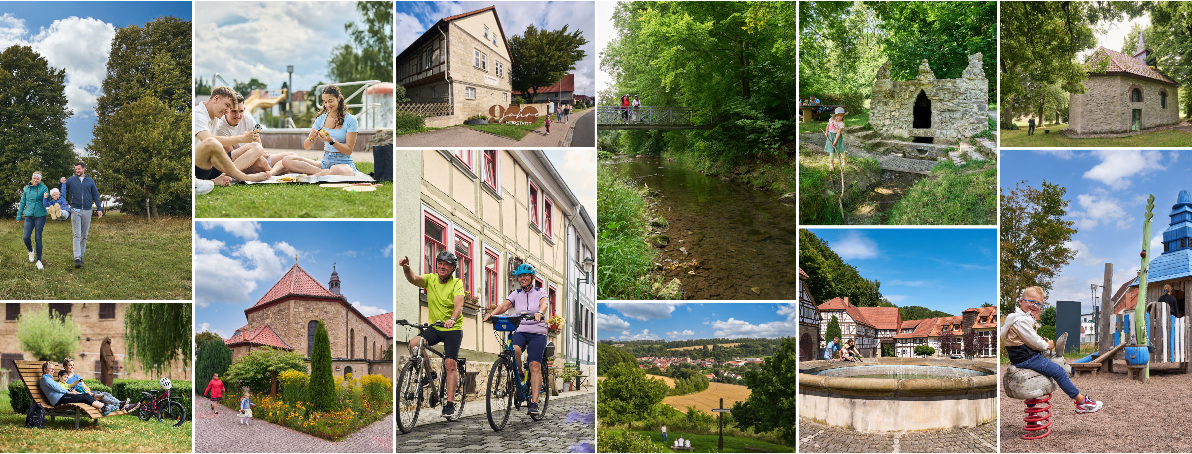 Diese Aufnahme zeigt den Kern der Ortschaft Dingelstädt aus der Luft. Markant sind die Kirche St. Gertrud und der Fluss Unstrut, der sich durch die Altstadt schlängelt. Luftbildaufnahme Dingelstädt