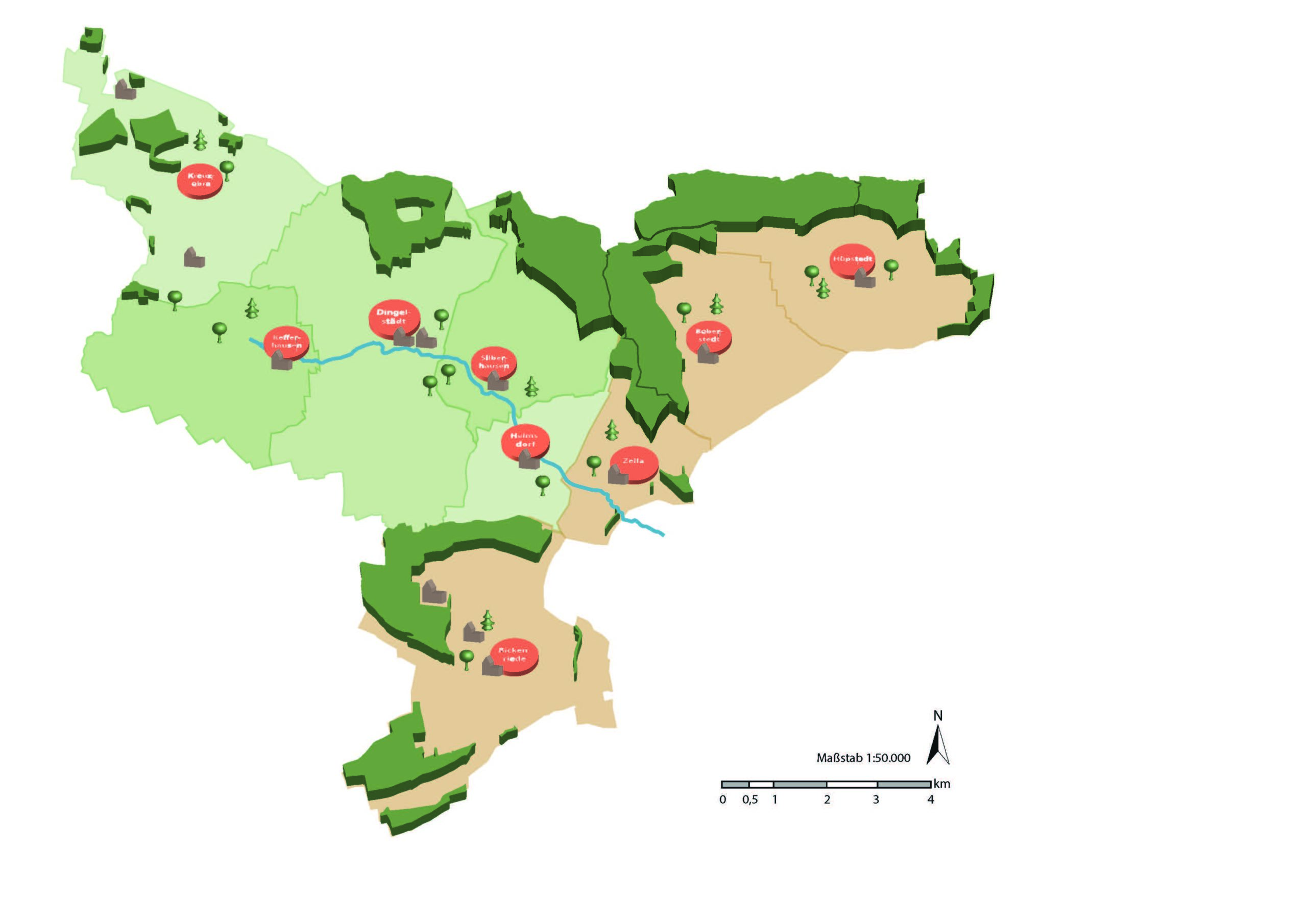 Gebietskarte der Stadt Dingelstädt zum 01.01.2023