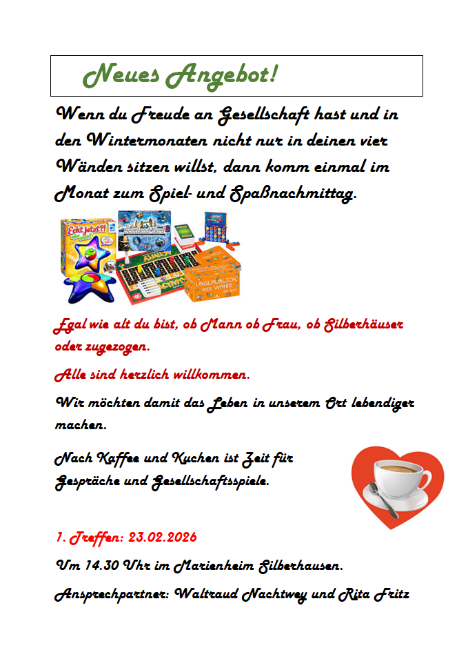 Spielenachmittag in Silberhausen Spielenachmittag in Silberhausen