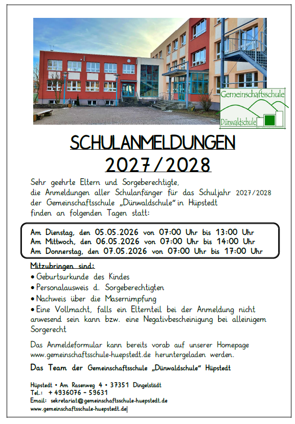 Schulanmeldung Hüpstedt Schulanmeldung Hüpstedt